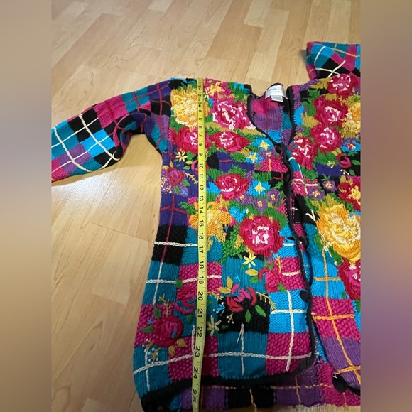 Women’s 80s Vintage Floral Plaid Knit Cardigan Size Large - Picture 5 of 12